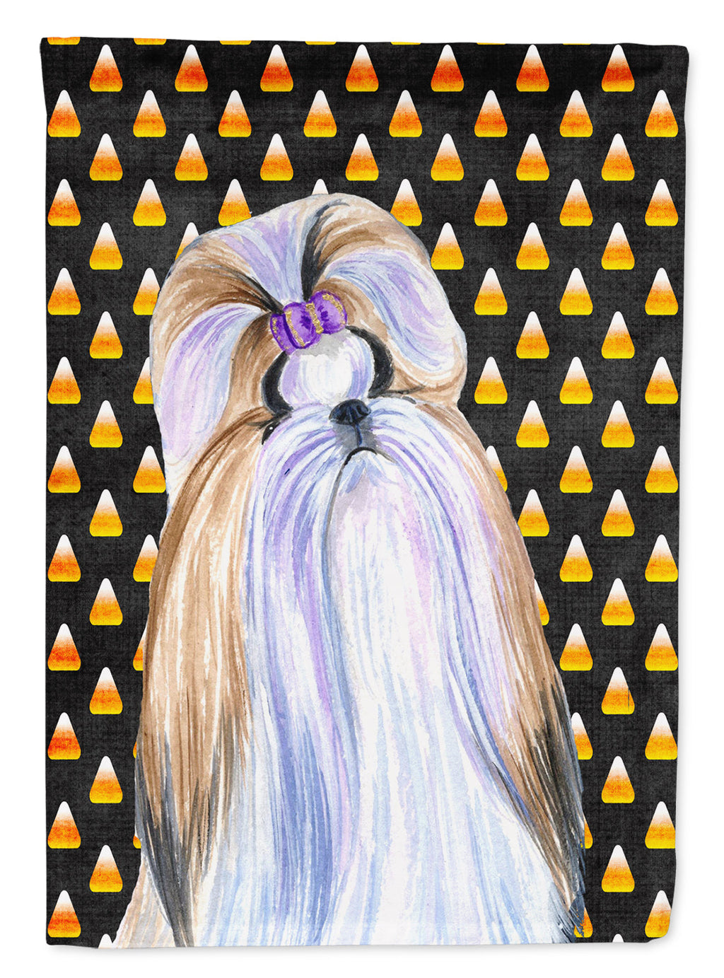 Shih Tzu Candy Corn Halloween Portrait House Flag 28x40 Porch Sleeve Pole Decorative Outside Yard Banner Artwork Wall Hanging, Polyester