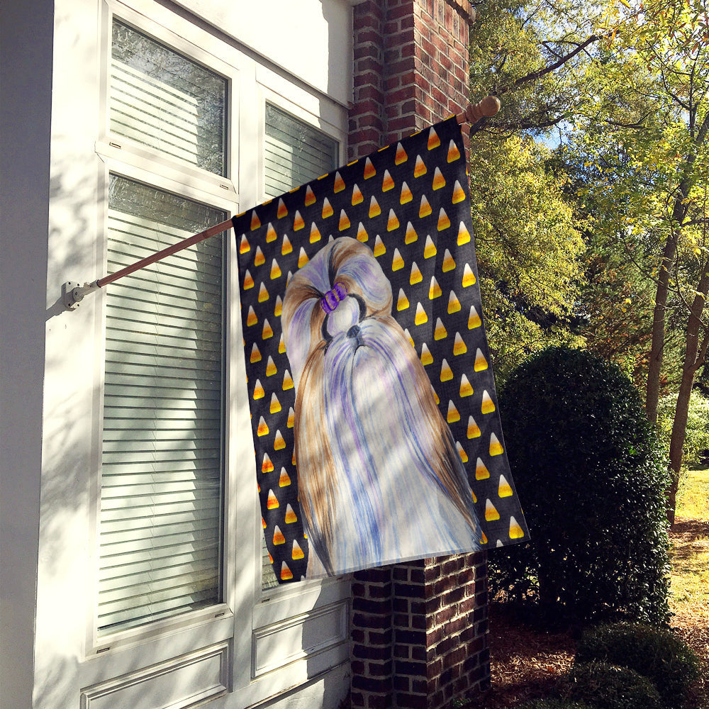 Shih Tzu Candy Corn Halloween Portrait House Flag 28x40 Porch Sleeve Pole Decorative Outside Yard Banner Artwork Wall Hanging, Polyester