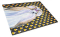 Shih Tzu Candy Corn Halloween Portrait Cutting Board Tempered Glass Kitchen Cutting Surface, Heat Resistant Chopping, Non-Slip Feet, Food Prep & Serving