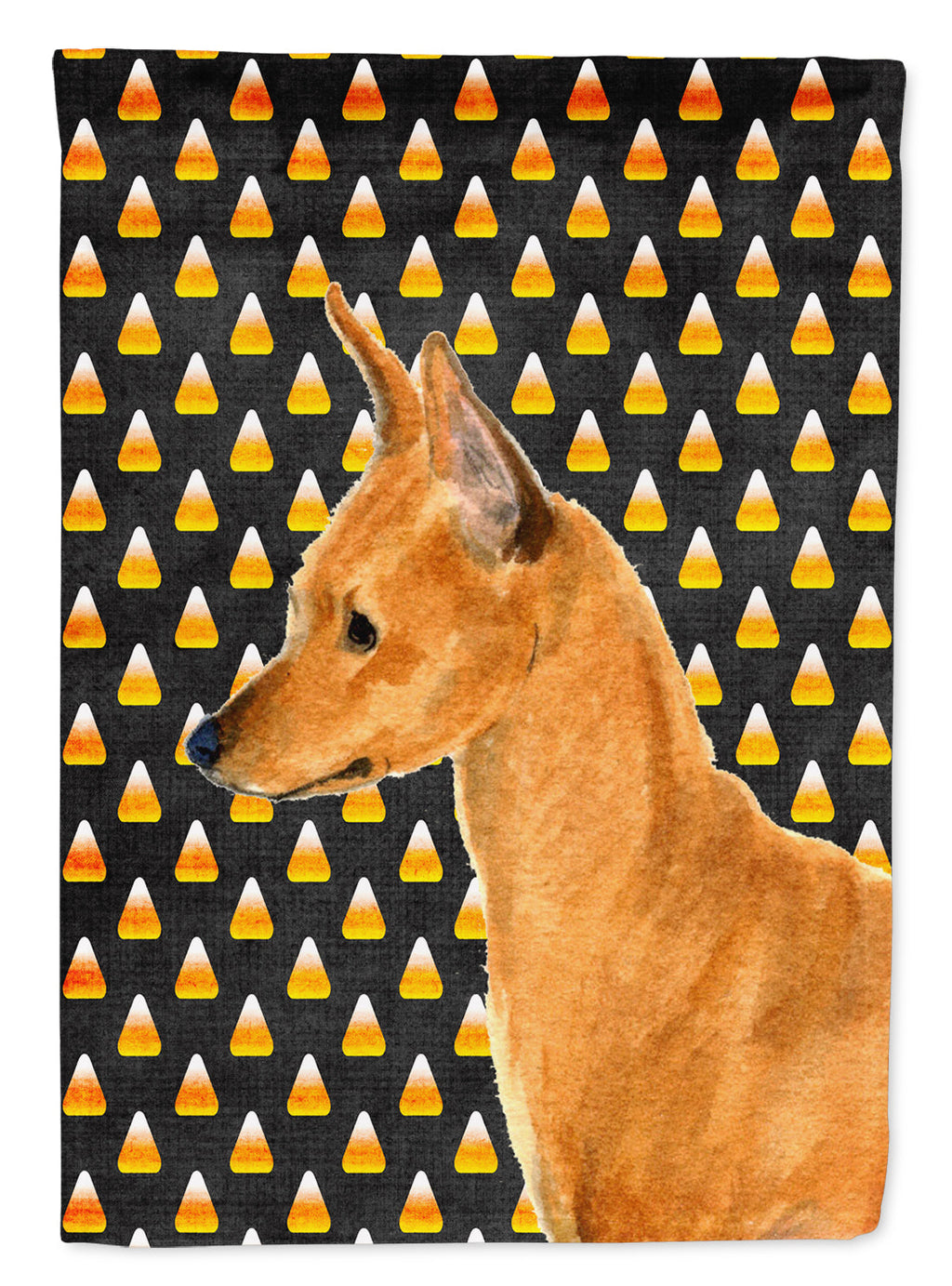 Min Pin Candy Corn Halloween Portrait House Flag 28x40 Porch Sleeve Pole Decorative Outside Yard Banner Artwork Wall Hanging, Polyester