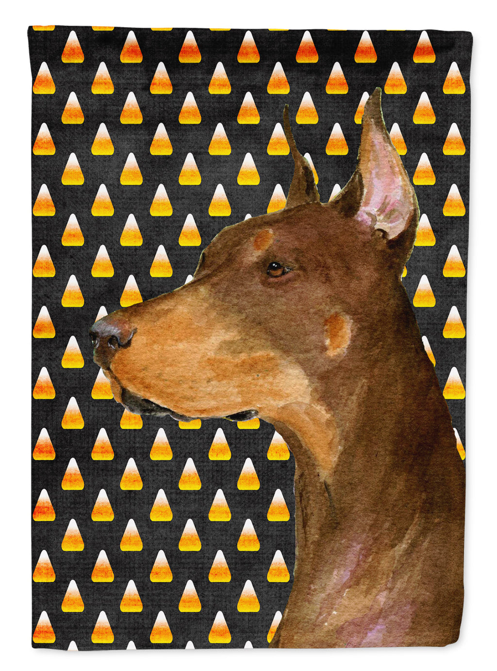 Doberman Candy Corn Halloween Portrait House Flag 28x40 Porch Sleeve Pole Decorative Outside Yard Banner Artwork Wall Hanging, Polyester