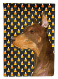 Doberman Candy Corn Halloween Portrait House Flag 28x40 Porch Sleeve Pole Decorative Outside Yard Banner Artwork Wall Hanging, Polyester