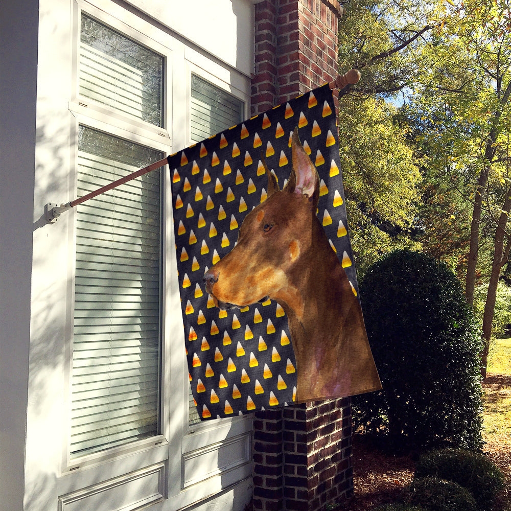 Doberman Candy Corn Halloween Portrait House Flag 28x40 Porch Sleeve Pole Decorative Outside Yard Banner Artwork Wall Hanging, Polyester