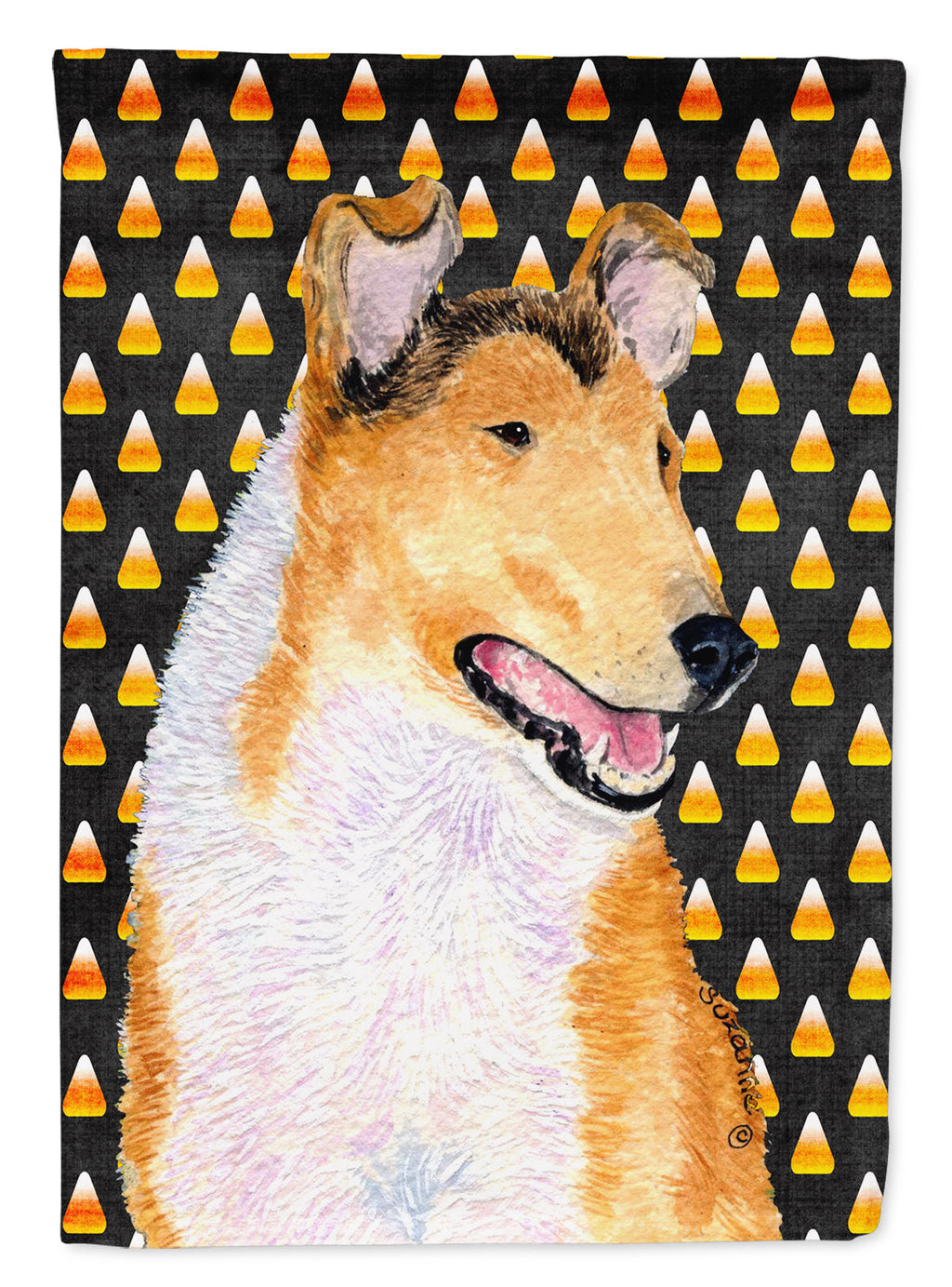 Collie Smooth Candy Corn Halloween Portrait House Flag 28x40 Porch Sleeve Pole Decorative Outside Yard Banner Artwork Wall Hanging, Polyester