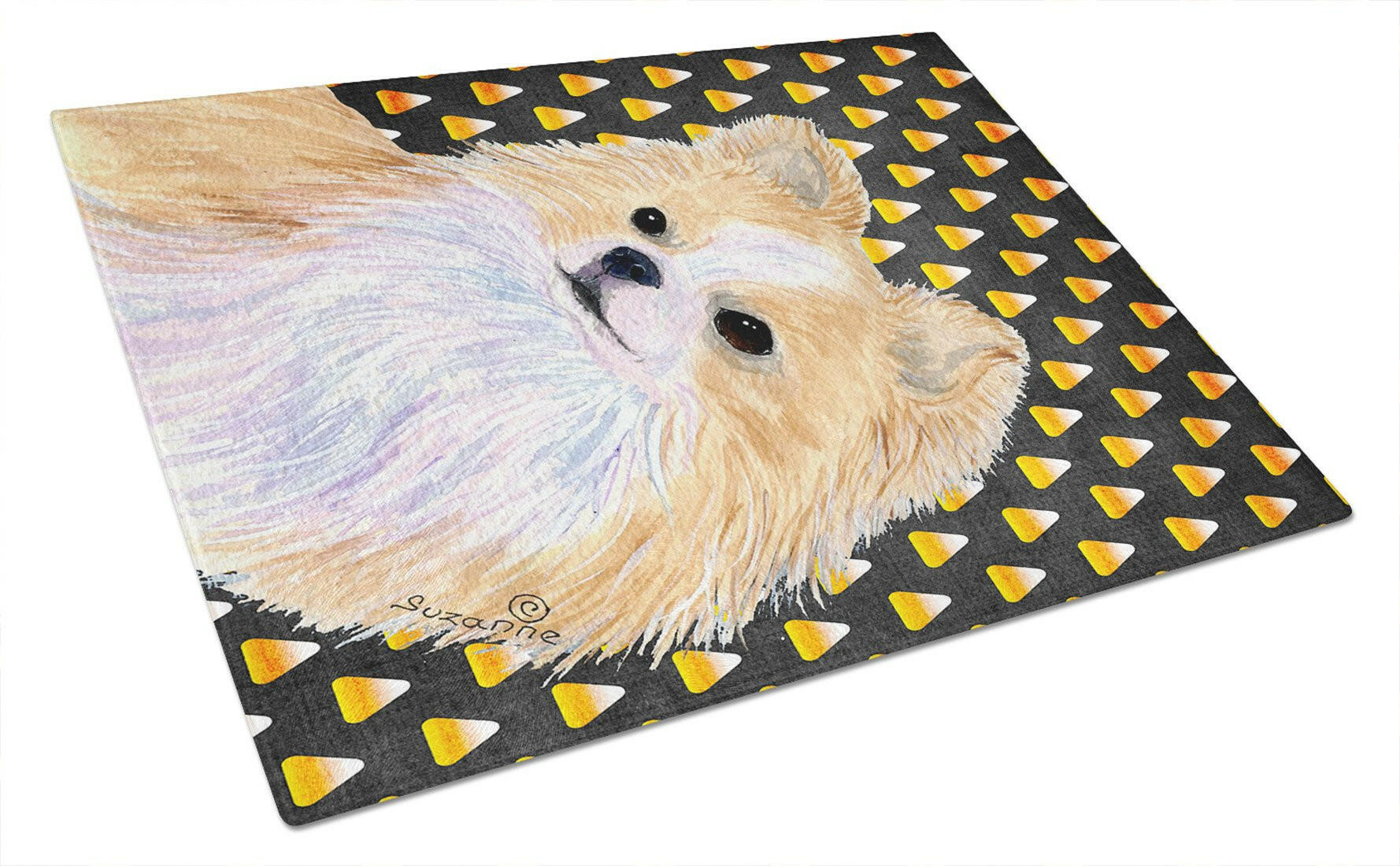 Chihuahua Candy Corn Halloween Portrait Cutting Board Tempered Glass Kitchen Cutting Surface, Heat Resistant Chopping, Non-Slip Feet, Food Prep & Serving