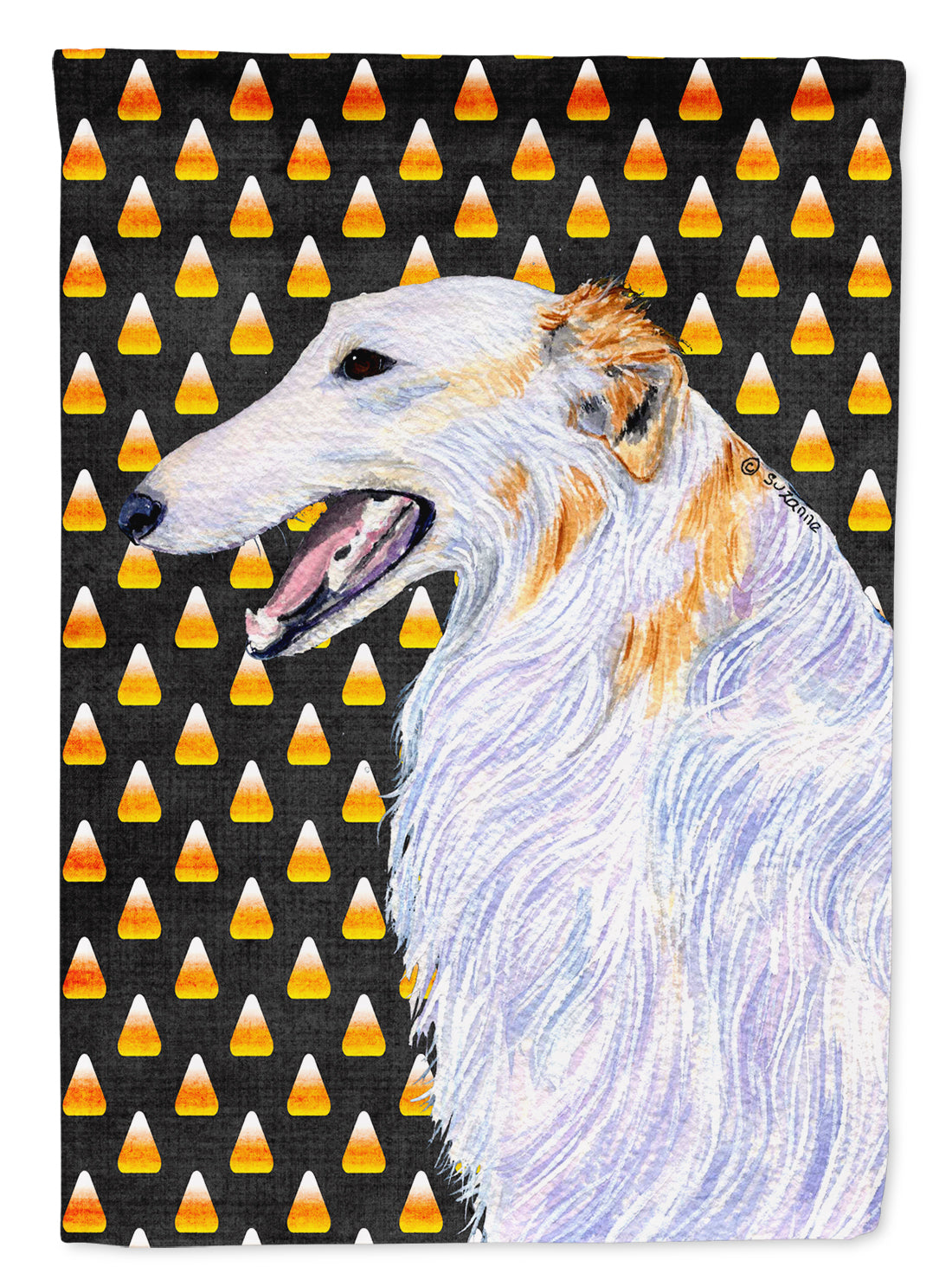 Borzoi Candy Corn Halloween Portrait House Flag 28x40 Porch Sleeve Pole Decorative Outside Yard Banner Artwork Wall Hanging, Polyester