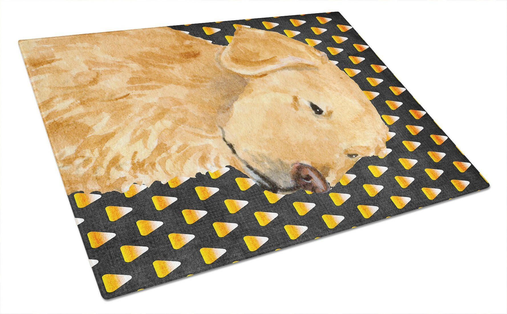 Golden Retriever Candy Corn Halloween Portrait Cutting Board Tempered Glass Kitchen Cutting Surface, Heat Resistant Chopping, Non-Slip Feet, Food Prep & Serving