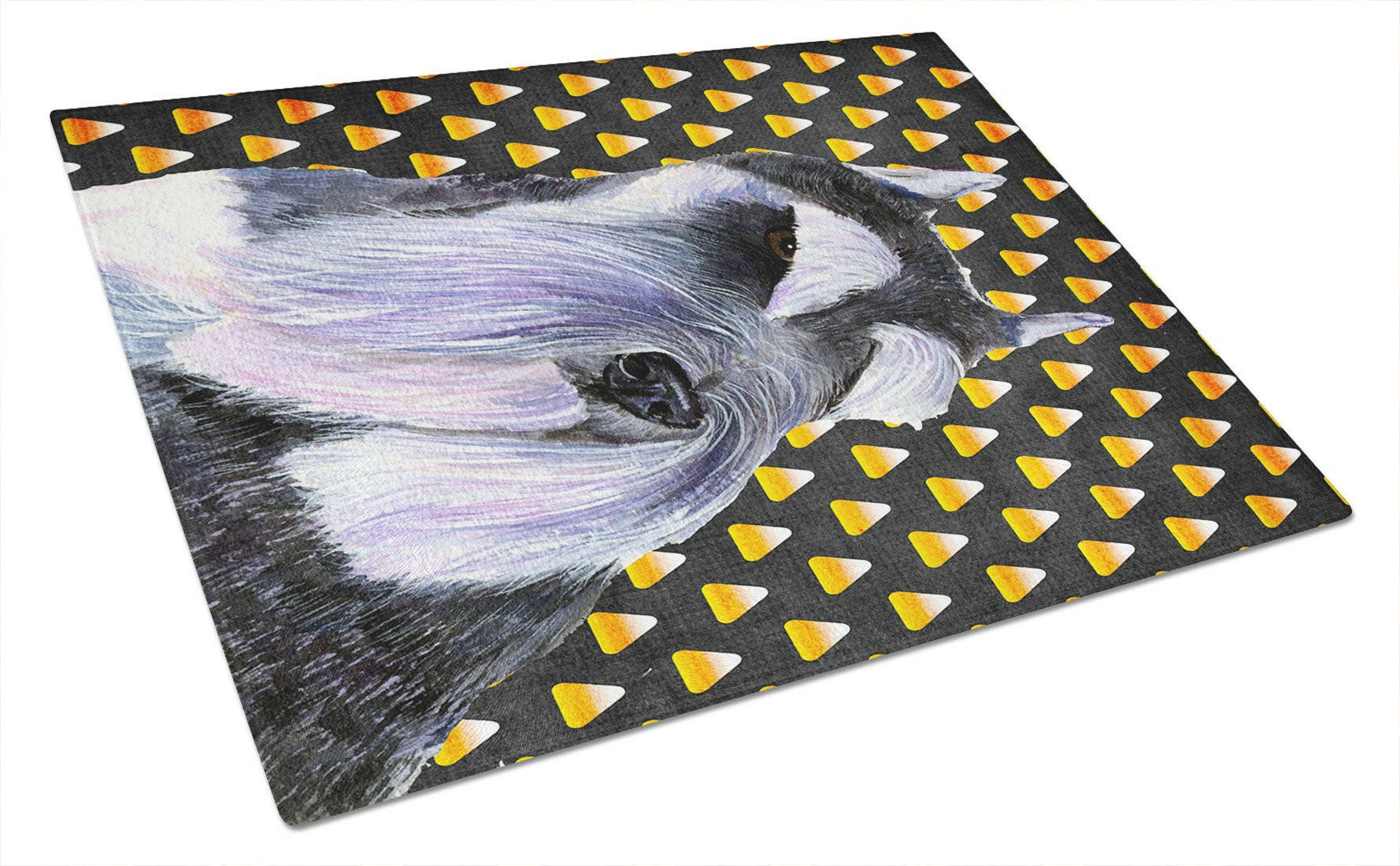Schnauzer Candy Corn Halloween Portrait Cutting Board Tempered Glass Kitchen Cutting Surface, Heat Resistant Chopping, Non-Slip Feet, Food Prep & Serving