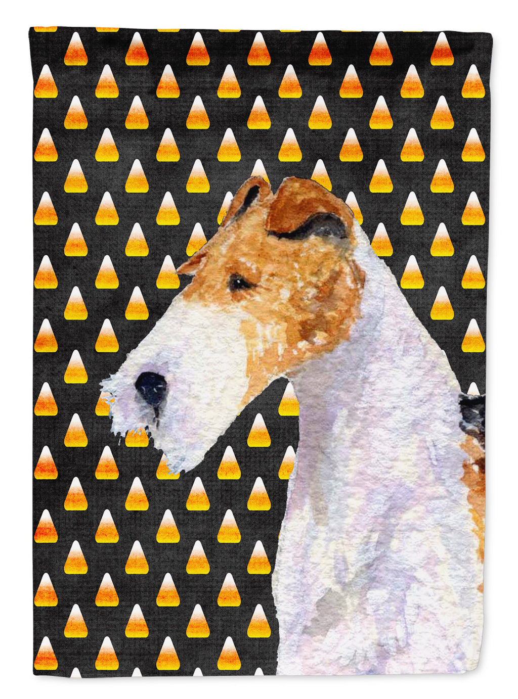 Fox Terrier Candy Corn Halloween Portrait House Flag 28x40 Porch Sleeve Pole Decorative Outside Yard Banner Artwork Wall Hanging, Polyester