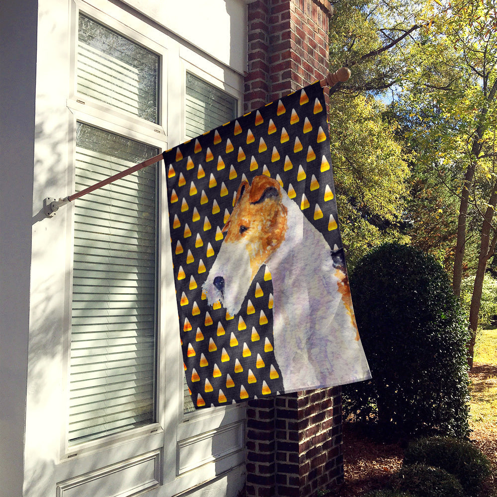 Fox Terrier Candy Corn Halloween Portrait House Flag 28x40 Porch Sleeve Pole Decorative Outside Yard Banner Artwork Wall Hanging, Polyester