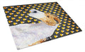 Fox Terrier Candy Corn Halloween Portrait Cutting Board Tempered Glass Kitchen Cutting Surface, Heat Resistant Chopping, Non-Slip Feet, Food Prep & Serving