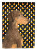 Doberman Candy Corn Halloween Portrait House Flag 28x40 Porch Sleeve Pole Decorative Outside Yard Banner Artwork Wall Hanging, Polyester