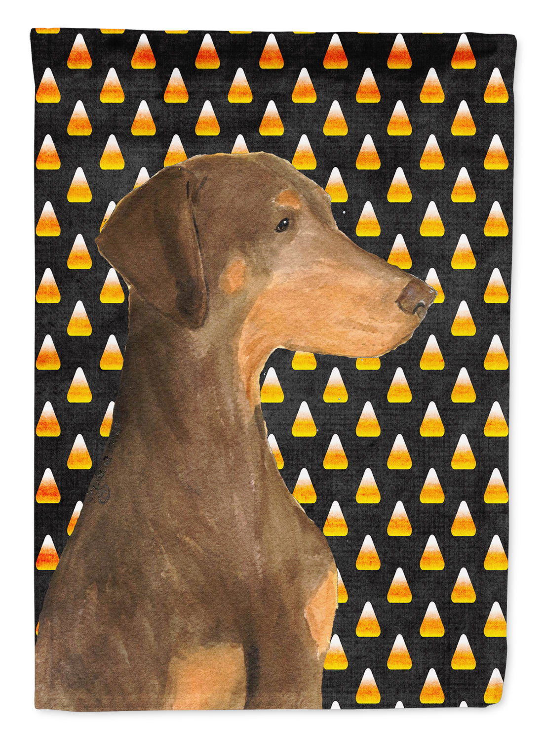 Doberman Candy Corn Halloween Portrait House Flag 28x40 Porch Sleeve Pole Decorative Outside Yard Banner Artwork Wall Hanging, Polyester