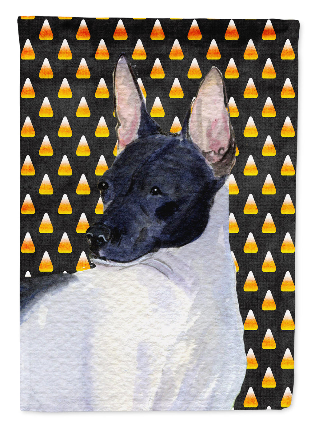 Rat Terrier Candy Corn Halloween Portrait House Flag 28x40 Porch Sleeve Pole Decorative Outside Yard Banner Artwork Wall Hanging, Polyester