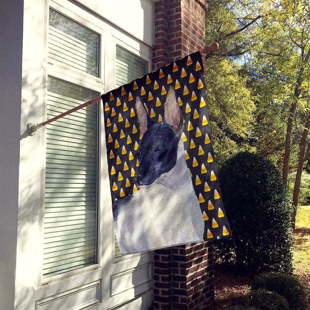Rat Terrier Candy Corn Halloween Portrait House Flag 28x40 Porch Sleeve Pole Decorative Outside Yard Banner Artwork Wall Hanging, Polyester