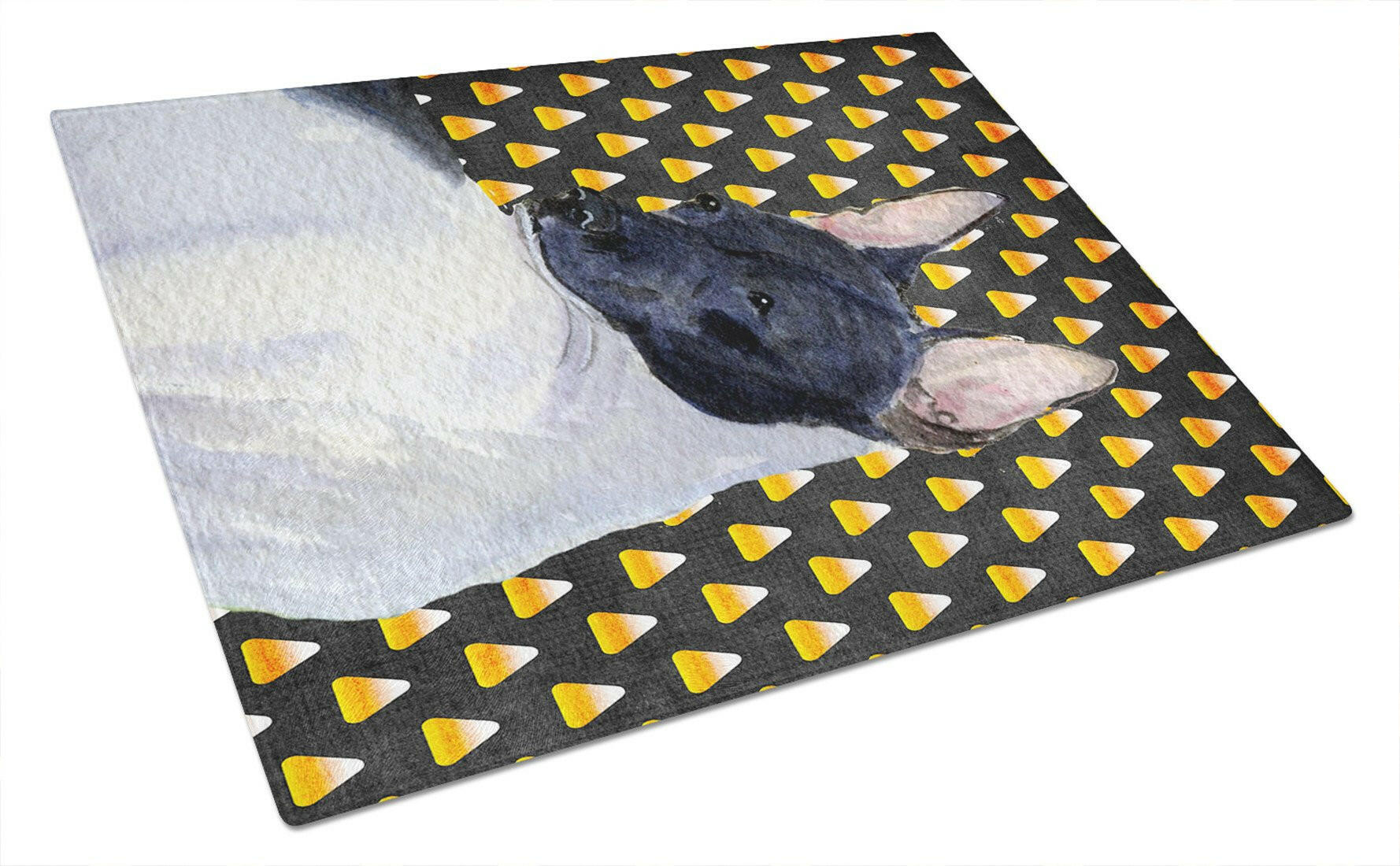 Rat Terrier Candy Corn Halloween Portrait Cutting Board Tempered Glass Kitchen Cutting Surface, Heat Resistant Chopping, Non-Slip Feet, Food Prep & Serving