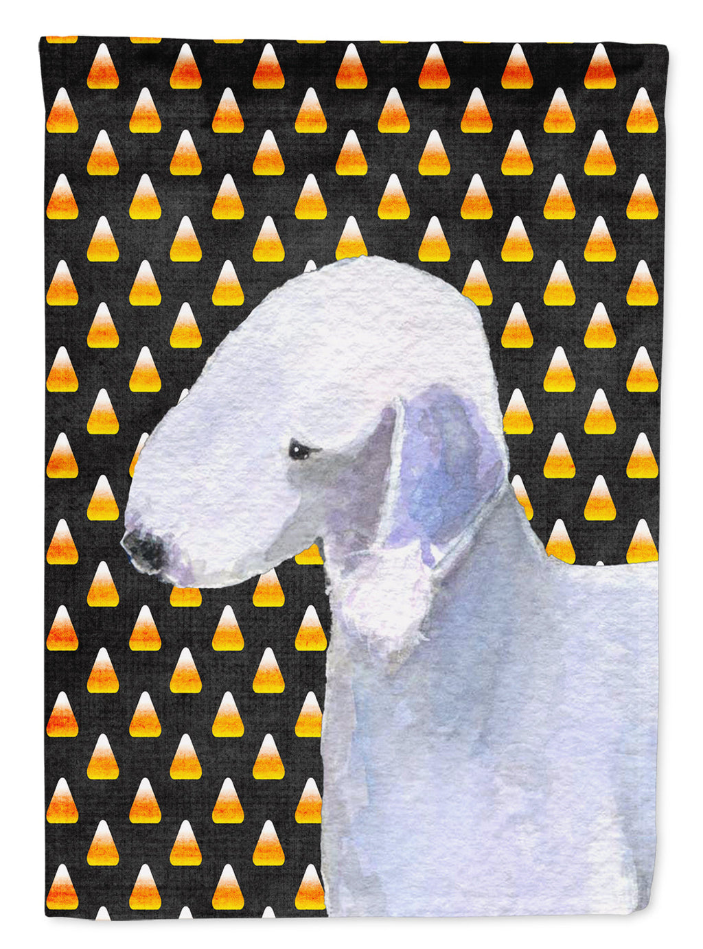 Bedlington Terrier Candy Corn Halloween Portrait House Flag 28x40 Porch Sleeve Pole Decorative Outside Yard Banner Artwork Wall Hanging, Polyester