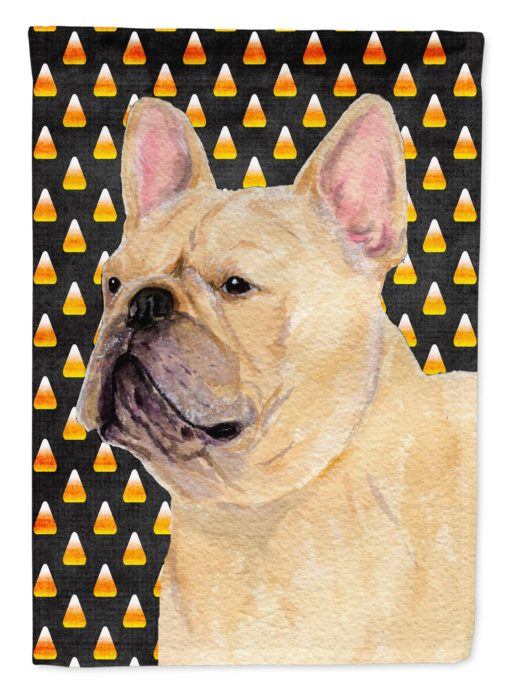 French Bulldog Candy Corn Halloween Portrait House Flag 28x40 Porch Sleeve Pole Decorative Outside Yard Banner Artwork Wall Hanging, Polyester