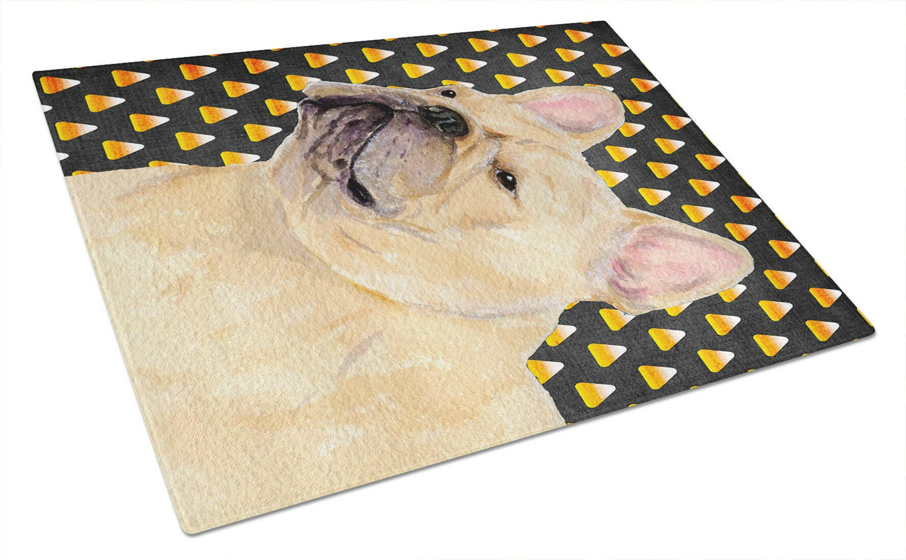 French Bulldog Candy Corn Halloween Portrait Cutting Board Tempered Glass Kitchen Cutting Surface, Heat Resistant Chopping, Non-Slip Feet, Food Prep & Serving