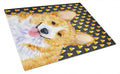 Corgi Candy Corn Halloween Portrait Cutting Board Tempered Glass Kitchen Cutting Surface, Heat Resistant Chopping, Non-Slip Feet, Food Prep & Serving
