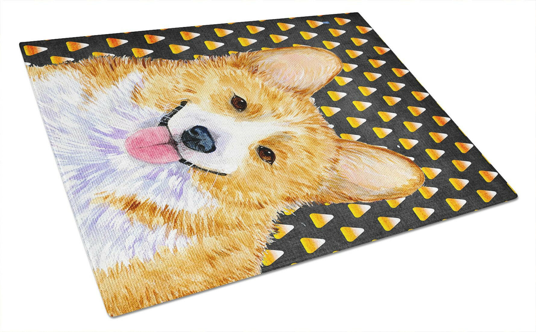 Corgi Candy Corn Halloween Portrait Cutting Board Tempered Glass Kitchen Cutting Surface, Heat Resistant Chopping, Non-Slip Feet, Food Prep & Serving