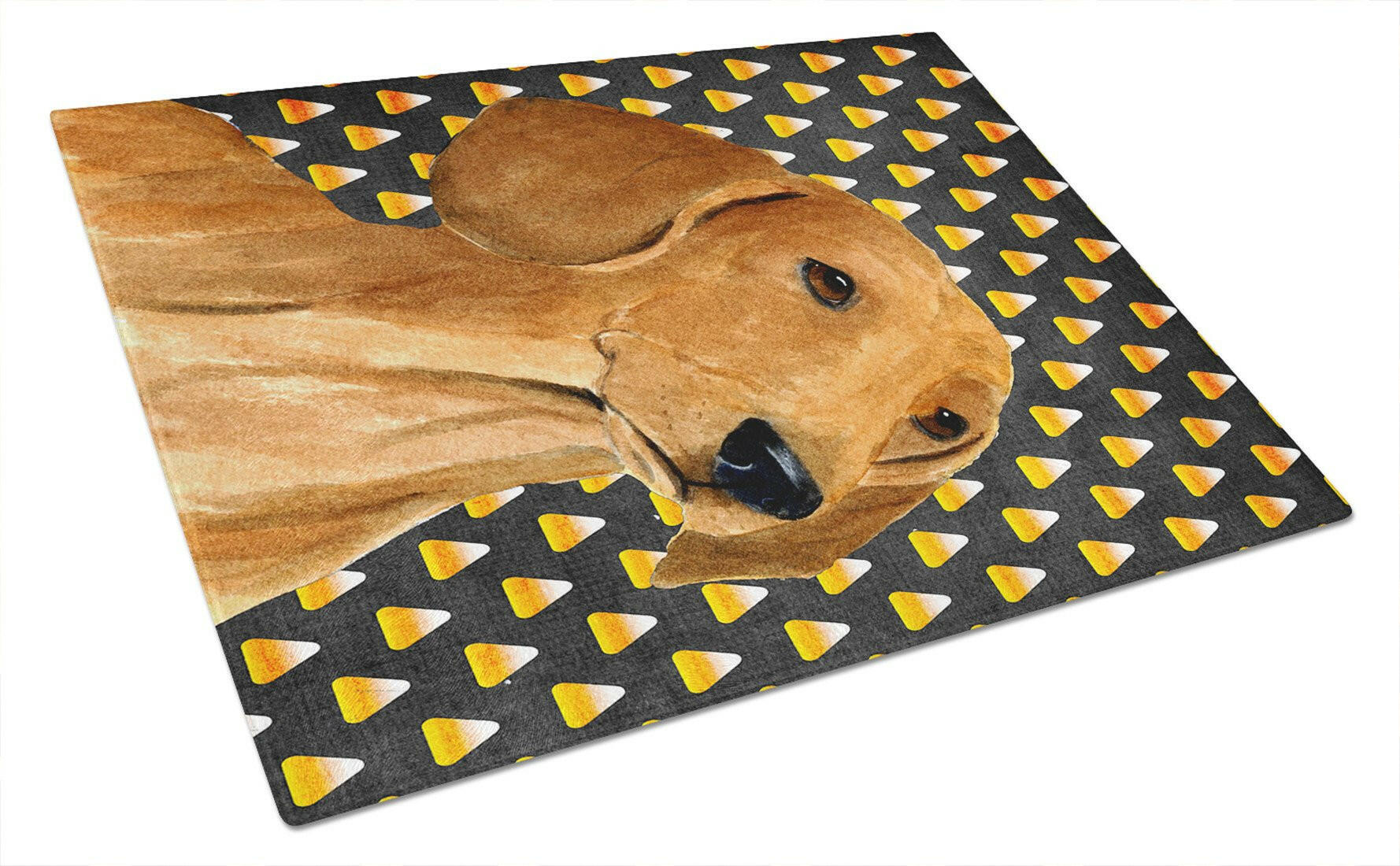Dachshund Candy Corn Halloween Portrait Cutting Board Tempered Glass Kitchen Cutting Surface, Heat Resistant Chopping, Non-Slip Feet, Food Prep & Serving