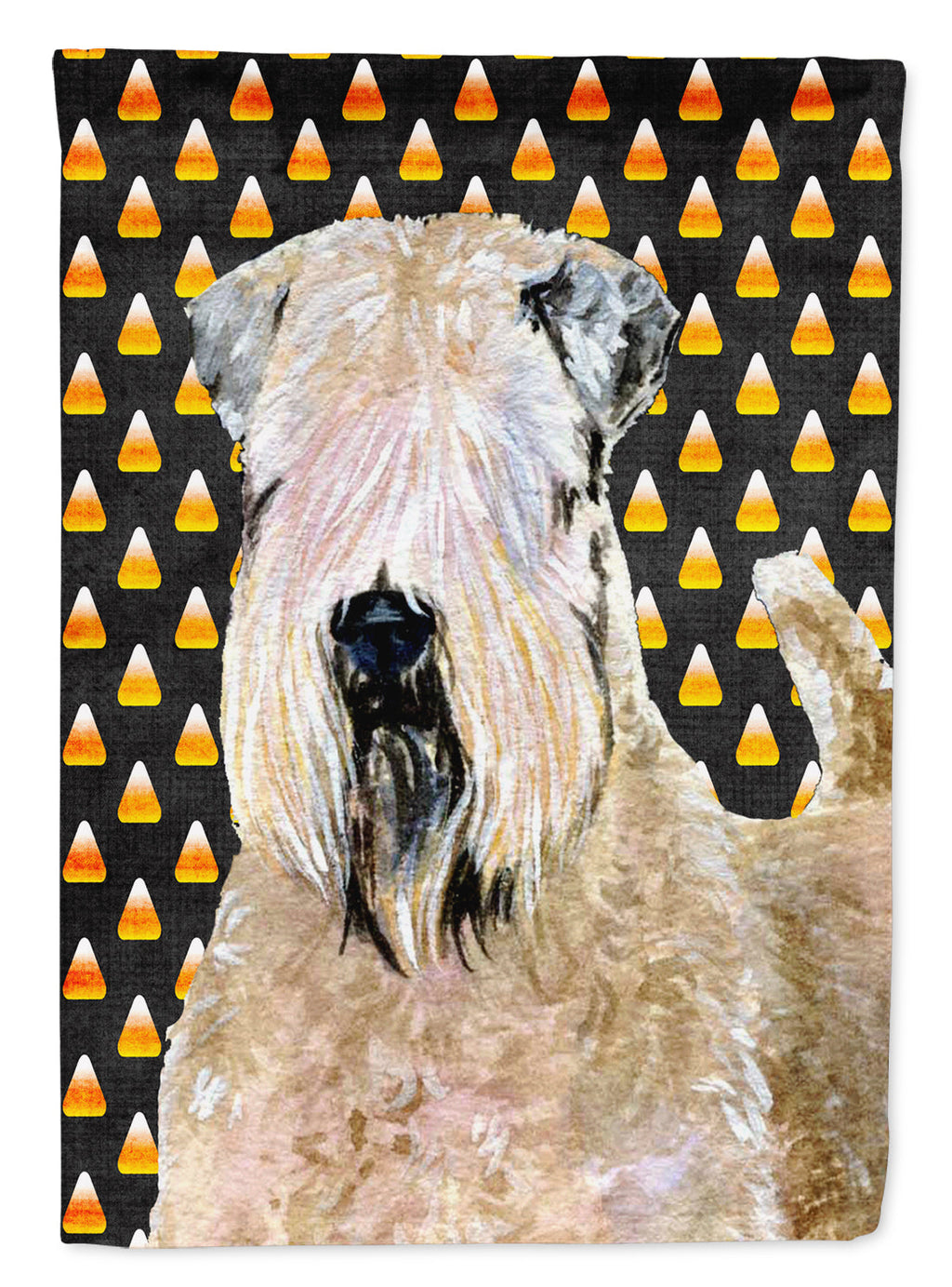 Wheaten Terrier Soft Coated Candy Corn Halloween Portrait House Flag 28x40 Porch Sleeve Pole Decorative Outside Yard Banner Artwork Wall Hanging, Polyester