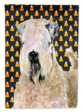 Wheaten Terrier Soft Coated Candy Corn Halloween Portrait House Flag 28x40 Porch Sleeve Pole Decorative Outside Yard Banner Artwork Wall Hanging, Polyester