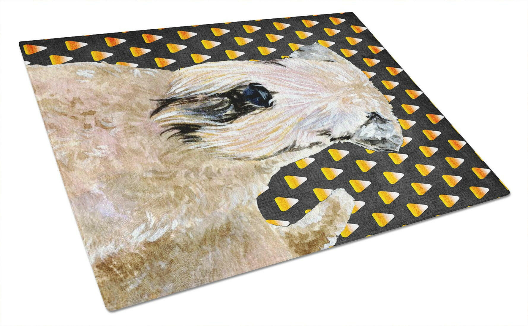Wheaten Terrier Soft Coated Candy Corn Halloween Portrait Cutting Board Tempered Glass Kitchen Cutting Surface, Heat Resistant Chopping, Non-Slip Feet, Food Prep & Serving