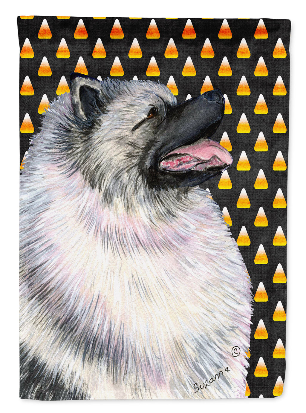 Keeshond Candy Corn Halloween Portrait House Flag 28x40 Porch Sleeve Pole Decorative Outside Yard Banner Artwork Wall Hanging, Polyester