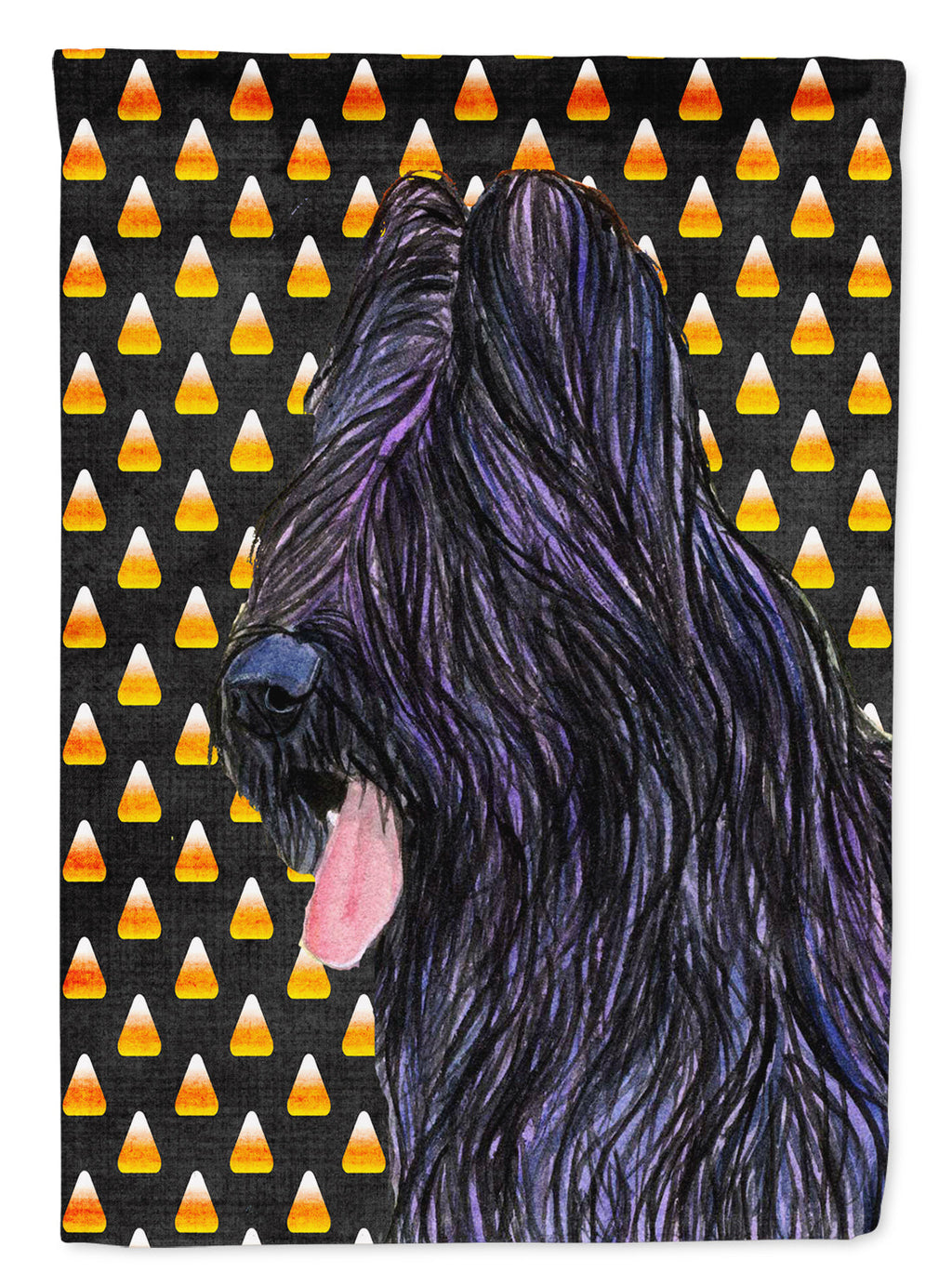 Briard Candy Corn Halloween Portrait House Flag 28x40 Porch Sleeve Pole Decorative Outside Yard Banner Artwork Wall Hanging, Polyester