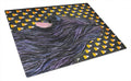 Briard Candy Corn Halloween Portrait Cutting Board Tempered Glass Kitchen Cutting Surface, Heat Resistant Chopping, Non-Slip Feet, Food Prep & Serving