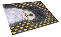 Portuguese Water Dog Candy Corn Halloween Portrait Cutting Board Tempered Glass Kitchen Cutting Surface, Heat Resistant Chopping, Non-Slip Feet, Food Prep & Serving