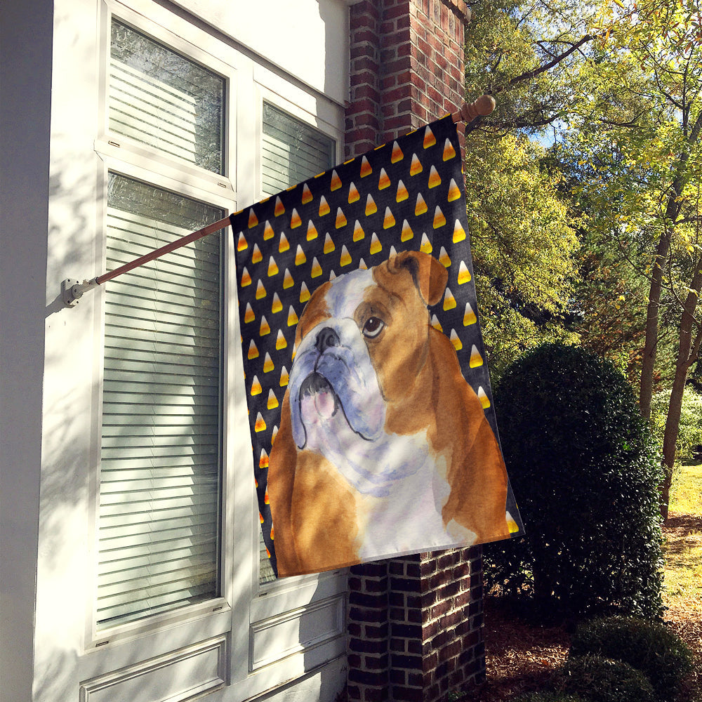 Bulldog English Candy Corn Halloween Portrait House Flag 28x40 Porch Sleeve Pole Decorative Outside Yard Banner Artwork Wall Hanging, Polyester