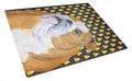 Bulldog English Candy Corn Halloween Portrait Cutting Board Tempered Glass Kitchen Cutting Surface, Heat Resistant Chopping, Non-Slip Feet, Food Prep & Serving