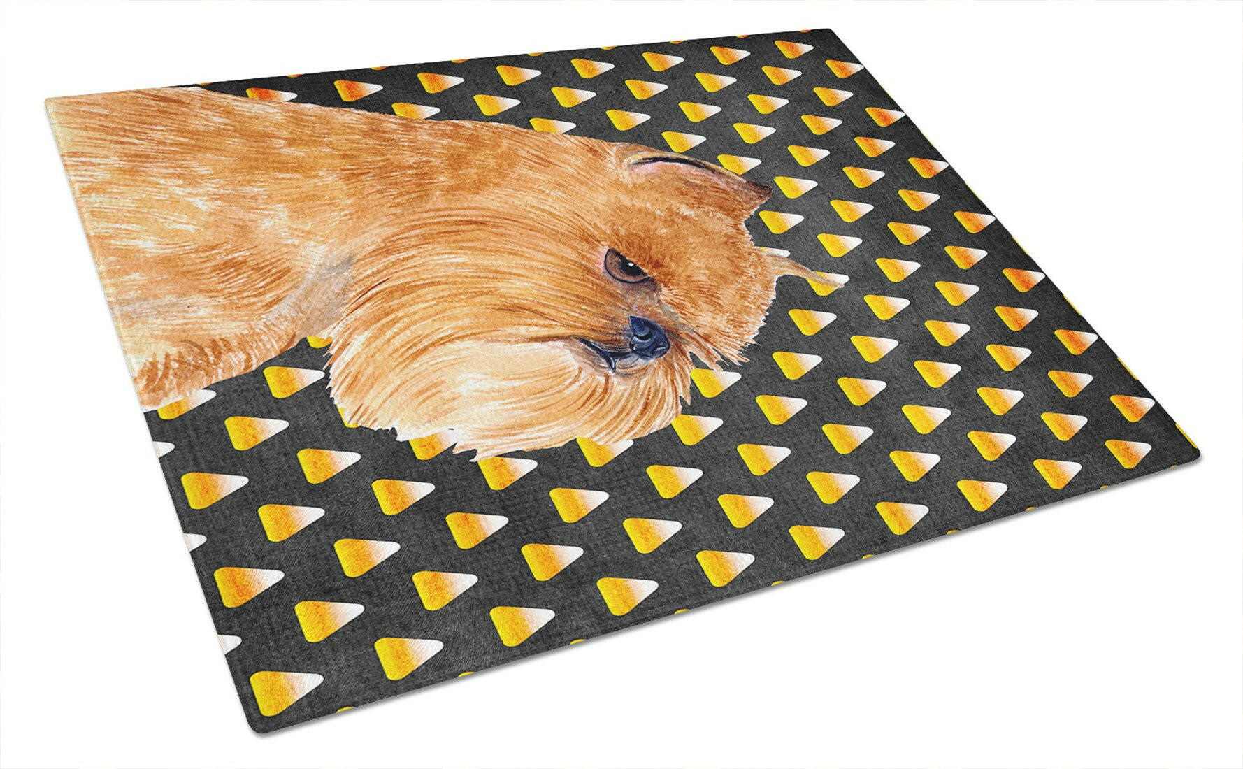 Brussels Griffon Candy Corn Halloween Portrait Cutting Board Tempered Glass Kitchen Cutting Surface, Heat Resistant Chopping, Non-Slip Feet, Food Prep & Serving
