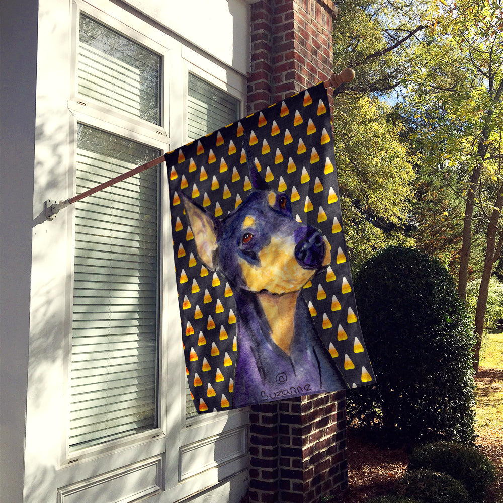 Doberman Candy Corn Halloween Portrait House Flag 28x40 Porch Sleeve Pole Decorative Outside Yard Banner Artwork Wall Hanging, Polyester