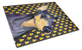 Doberman Candy Corn Halloween Portrait Cutting Board Tempered Glass Kitchen Cutting Surface, Heat Resistant Chopping, Non-Slip Feet, Food Prep & Serving