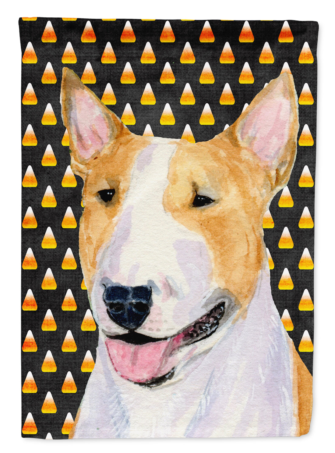 Bull Terrier Candy Corn Halloween Portrait House Flag 28x40 Porch Sleeve Pole Decorative Outside Yard Banner Artwork Wall Hanging, Polyester