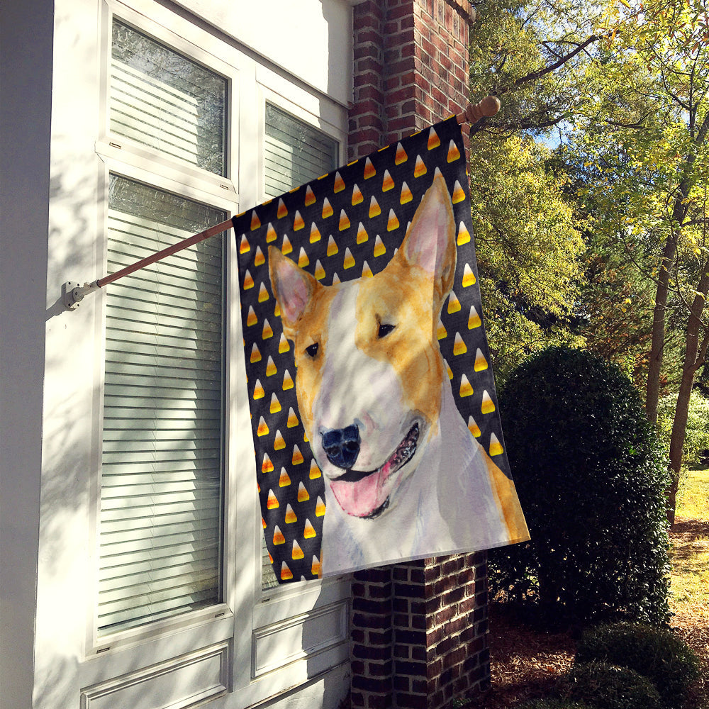 Bull Terrier Candy Corn Halloween Portrait House Flag 28x40 Porch Sleeve Pole Decorative Outside Yard Banner Artwork Wall Hanging, Polyester