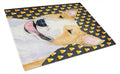 Bull Terrier Candy Corn Halloween Portrait Cutting Board Tempered Glass Kitchen Cutting Surface, Heat Resistant Chopping, Non-Slip Feet, Food Prep & Serving