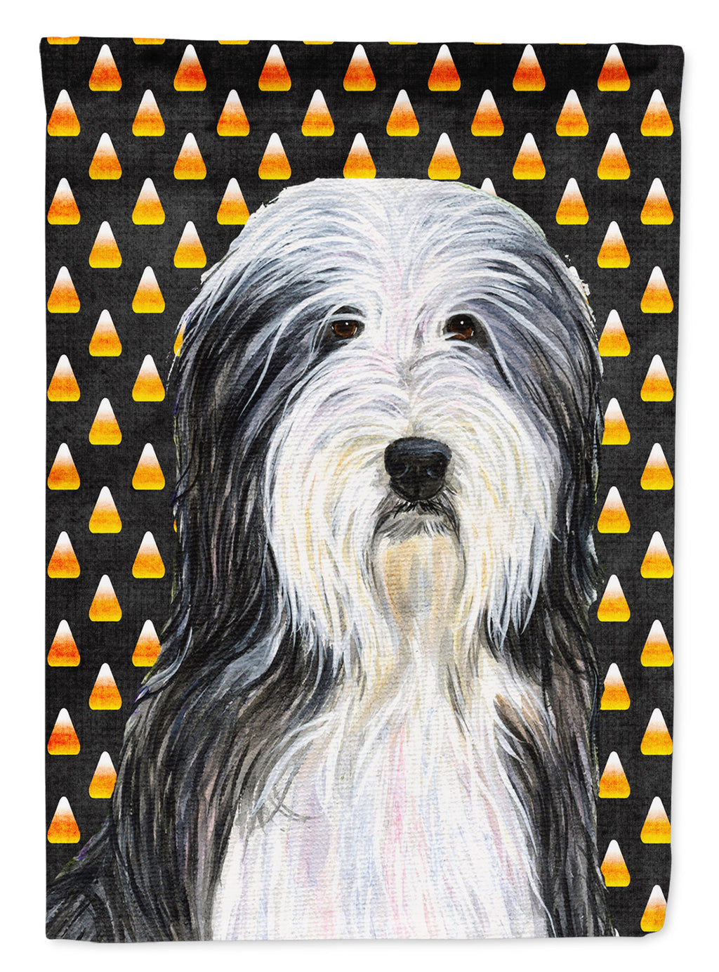 Bearded Collie Candy Corn Halloween Portrait House Flag 28x40 Porch Sleeve Pole Decorative Outside Yard Banner Artwork Wall Hanging, Polyester