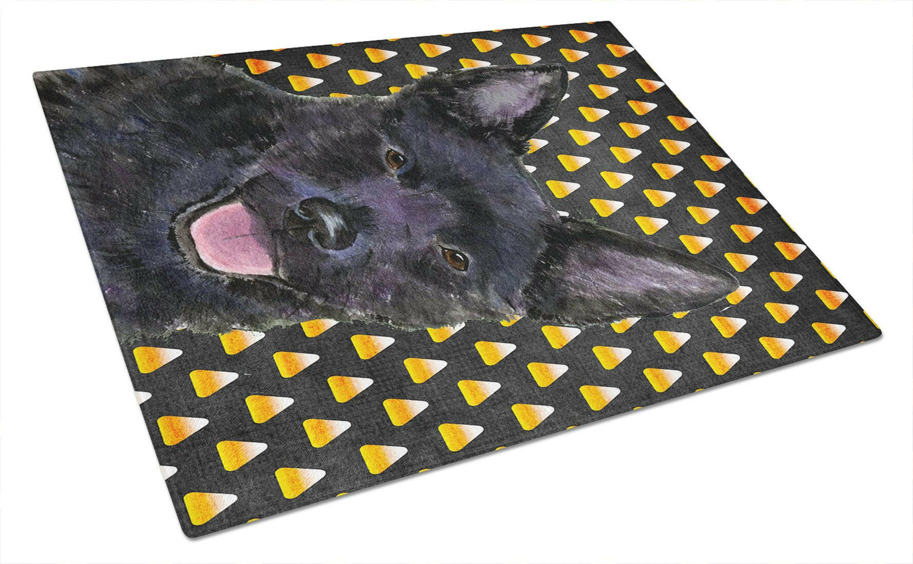 Australian Kelpie Candy Corn Halloween Portrait Cutting Board Tempered Glass Kitchen Cutting Surface, Heat Resistant Chopping, Non-Slip Feet, Food Prep & Serving