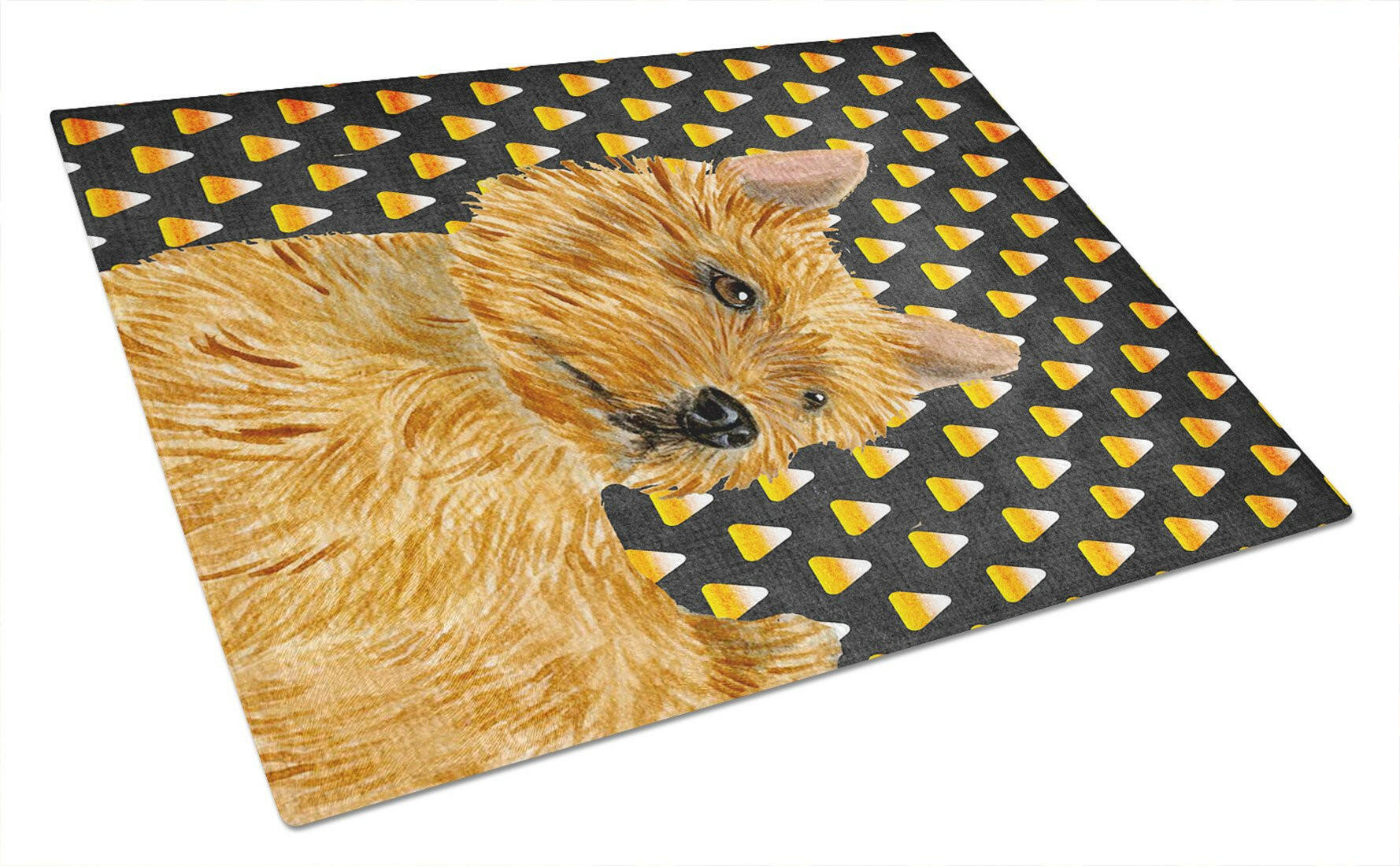 Norwich Terrier Candy Corn Halloween Portrait Cutting Board Tempered Glass Kitchen Cutting Surface, Heat Resistant Chopping, Non-Slip Feet, Food Prep & Serving