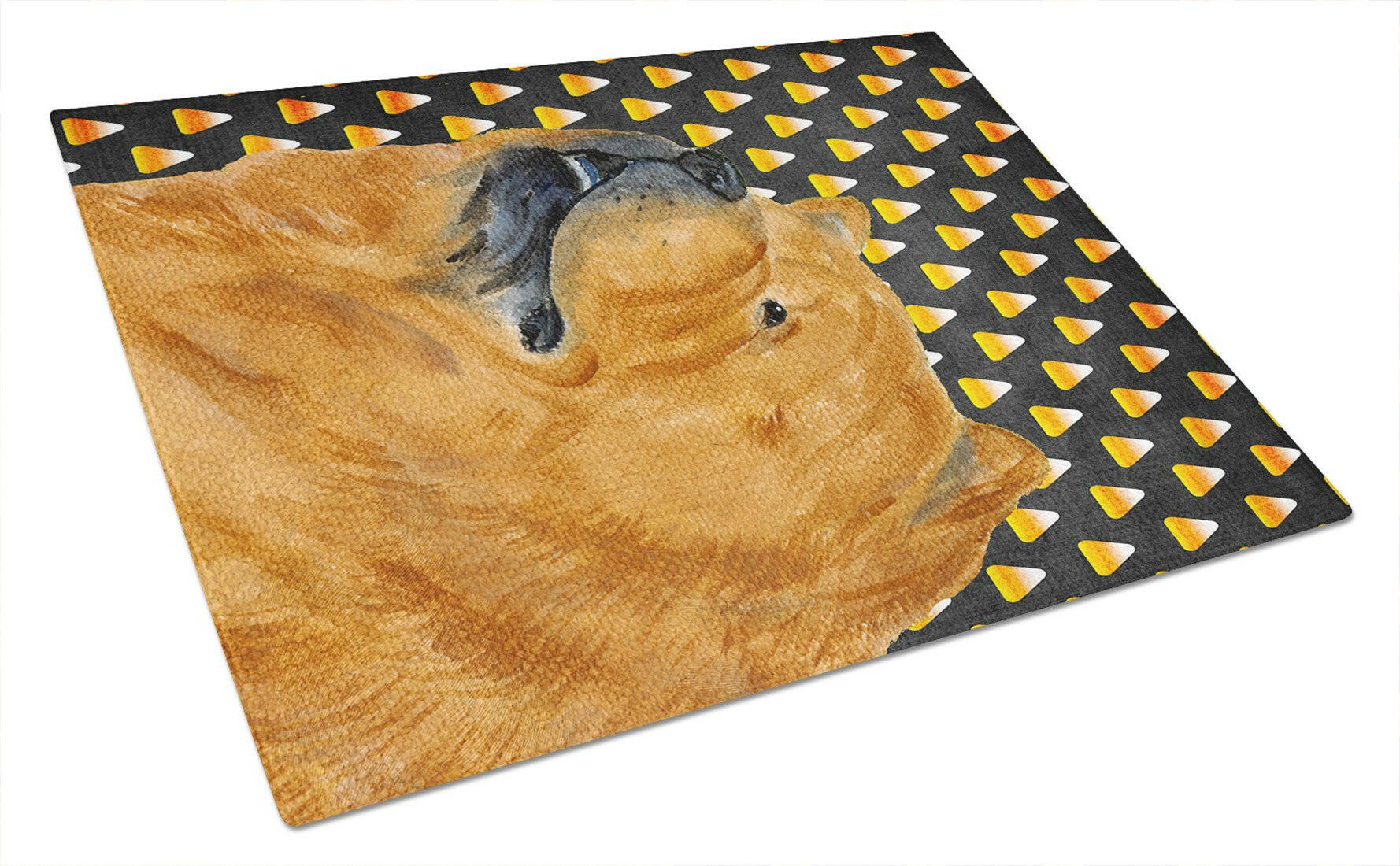 Chow Chow Candy Corn Halloween Portrait Cutting Board Tempered Glass Kitchen Cutting Surface, Heat Resistant Chopping, Non-Slip Feet, Food Prep & Serving