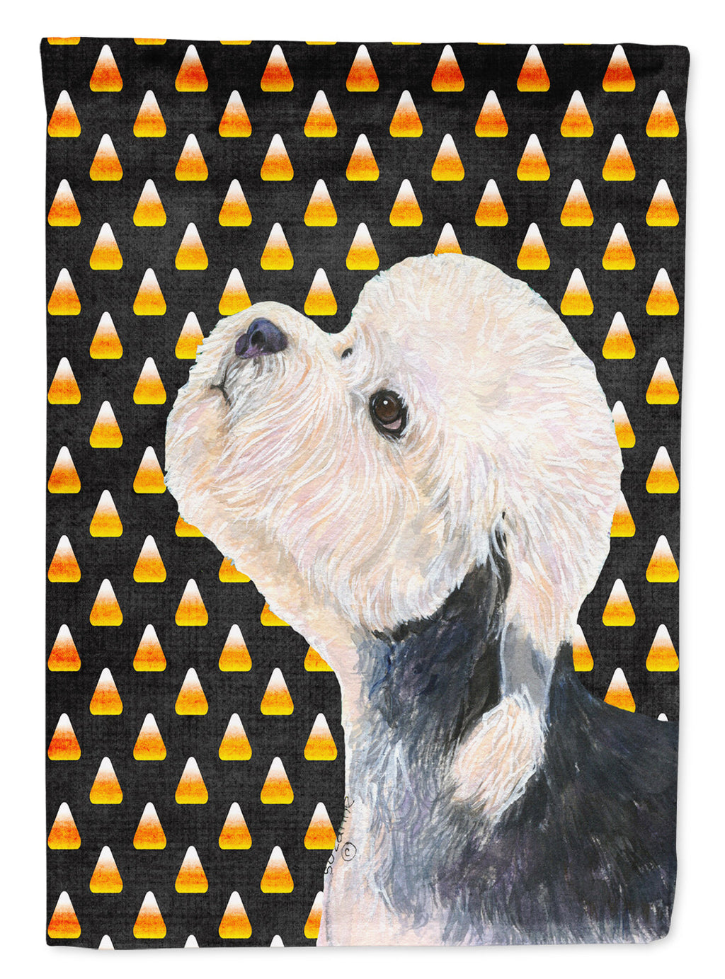 Dandie Dinmont Terrier Candy Corn Halloween Portrait House Flag 28x40 Porch Sleeve Pole Decorative Outside Yard Banner Artwork Wall Hanging, Polyester