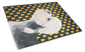 Dandie Dinmont Terrier Candy Corn Halloween Portrait Cutting Board Tempered Glass Kitchen Cutting Surface, Heat Resistant Chopping, Non-Slip Feet, Food Prep & Serving