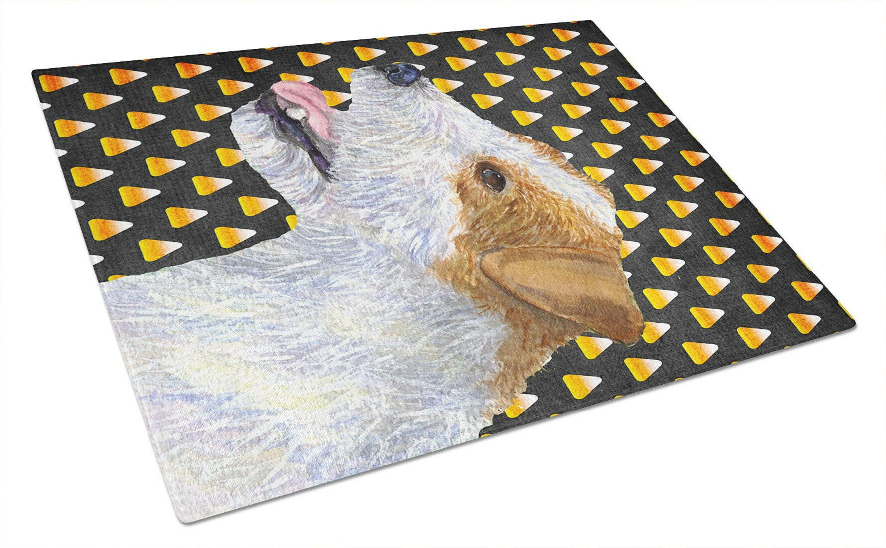 Jack Russell Terrier Candy Corn Halloween Portrait Cutting Board Tempered Glass Kitchen Cutting Surface, Heat Resistant Chopping, Non-Slip Feet, Food Prep & Serving