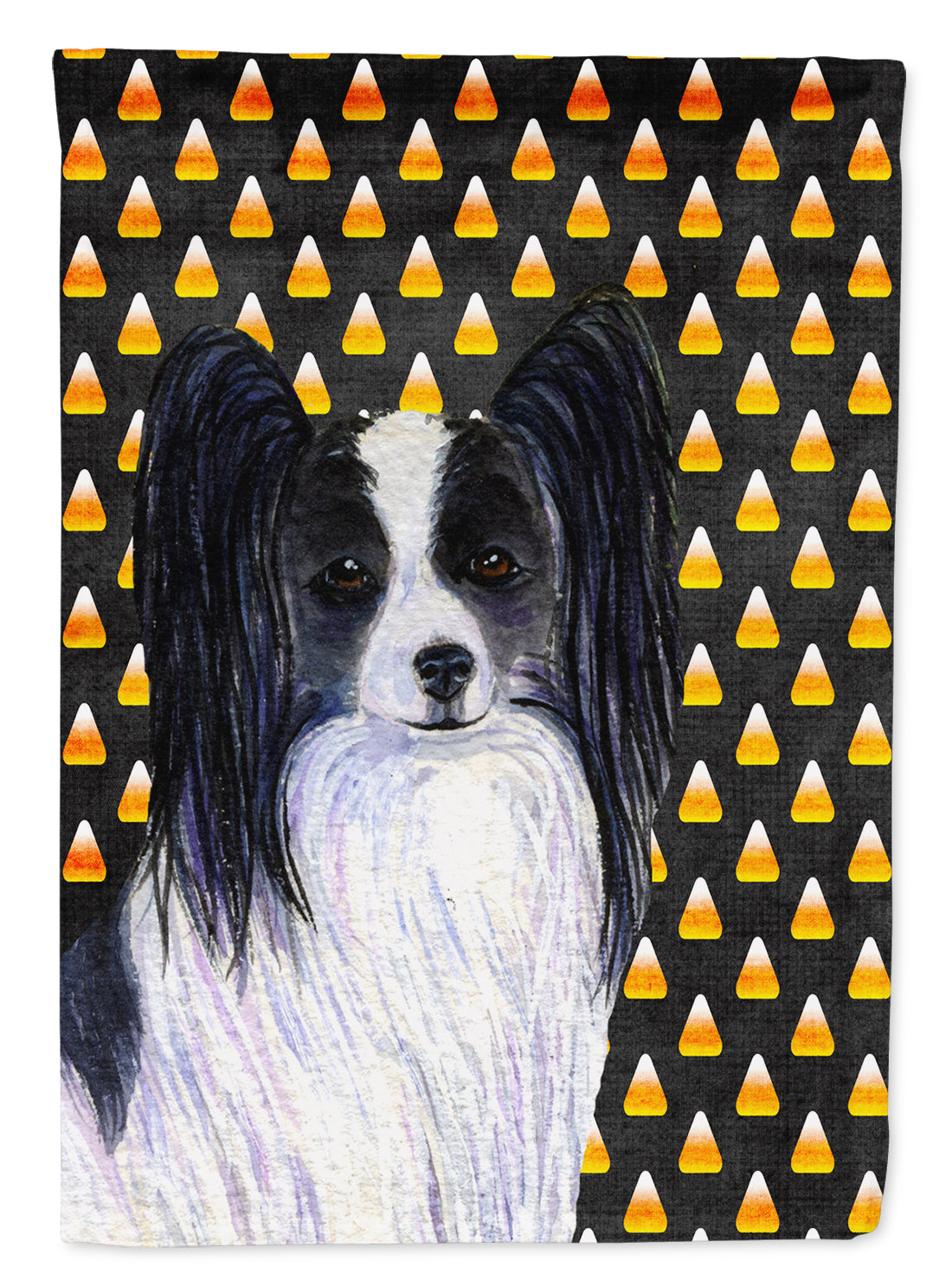 Papillon Candy Corn Halloween Portrait House Flag 28x40 Porch Sleeve Pole Decorative Outside Yard Banner Artwork Wall Hanging, Polyester
