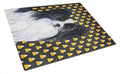Papillon Candy Corn Halloween Portrait Cutting Board Tempered Glass Kitchen Cutting Surface, Heat Resistant Chopping, Non-Slip Feet, Food Prep & Serving